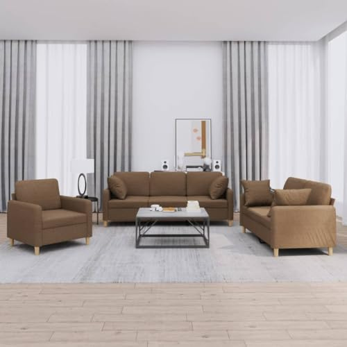 LoogCape 3-TLG. Sofagarnitur mit Kissen, Braun, Stoff, Metall, für Wohnzimmer, strapazierfähig, bequem, modernes Design, 1 Sessel, 1 Zweisitzer, 1 Dreisitzer