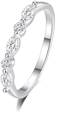 Skcess Bague en or blanc/platine 950 carats 9K/14K/18 carats pour femme, bague en pierre précieuse blanche délicate et marquise créée en laboratoire pour femme