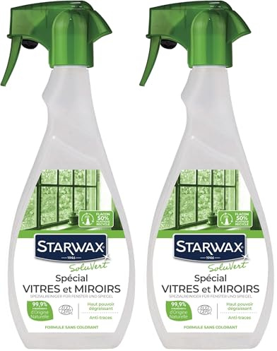 STARWAX SOLUVERT – Nettoyant spécial vitres et miroirs – Nettoie et dégraisse efficacement – Sans traces – Éco-conçu – À base d’ingrédients naturels – 500 ml (Lot de 2)
