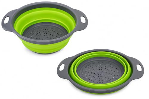 Collapsible Strainer Silicone Colander with Handles Kitchen Foldable Colander Sieve Eco Friendly Non Toxic Easy to Clean Kitchen Drainer for Pasta Fruits Vegetables BPA Free Food Strainers