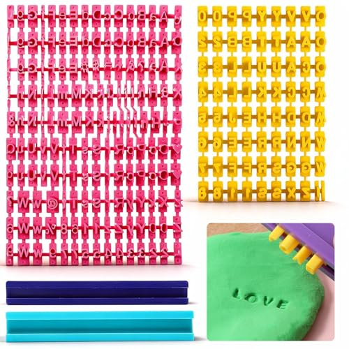 225Pcs Letter Stamps for Clay, Fondant Letter Stamps, Alphabet Number Punctuation Stamp for Concrete Stepping Stone, DIY Baking Embossing Tools for Cookies Crafts