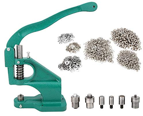 LetCart Öljettpress, set med 1 500 öljetter (6/10/12 mm) och 3 stansformar, öljettstans, öljetthålsmaskin, handpressning, öljetter, verktyg för tyg, läder, presenning, banderoll