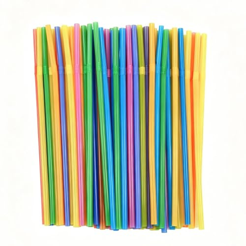 Sugarcane Drinking Straws, Flexible Plant-Based Straws for Smoothies, Milkshakes, Juice, Parties, Kids, Travel, Home & Events (50 Pack-Colourful