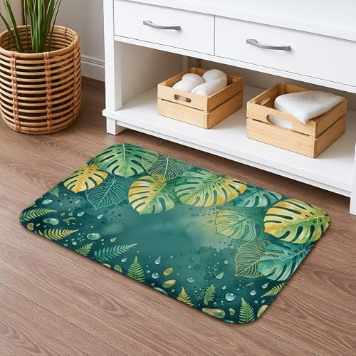 Badematte, tropische Blätter, schnell trocknend, grüne Farne und Pflanzen, saugfähig, rutschfest, Sommerflanell, waschbar, Badteppiche für Badezimmer, dekorativ, 50,8 x 81,3 cm
