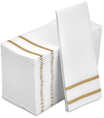 Fete Decorative Hand Towels Disposable, Gold Design 100 Linen-Feel Guest Towels – Formal Dinner, Anniversary, and Wedding Napkins for Tables, Guestrooms, and Restrooms - 8.5x 4-Inches Folded,