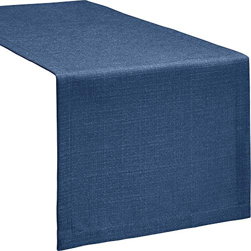 Erwin Müller Tischwäsche, Tischläufer Uni, Krefeld Marine Größe 40x170 cm - fleckabweisend, schmutzunempfindlich und leicht zu reinigen, Leinen-Optik (weitere Farben, Größen)