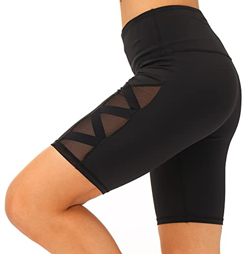 romansong Damen Mesh Leggings Yoga Hose mit Tasche, Nicht durchsichtig, Capri hohe Taille Bauchkontrolle 4-Wege-Stretch