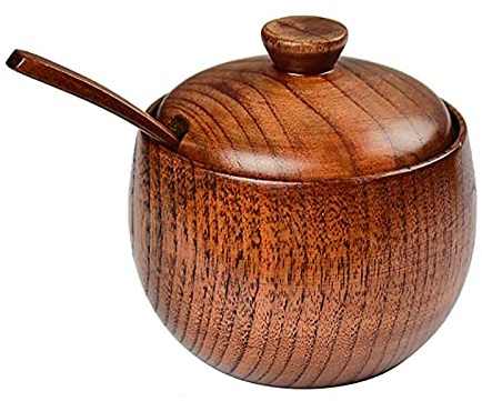 MCDSAJ Salero de madera,Caja de sal de madera natural condimentos contenedor de almacenamiento,Estilo japonés redondo para sal pimienta azúcar chile en polvo