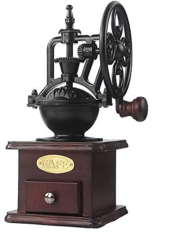 WANGLXST Macinacaffè Manuale Portatile, Macinacaffè Vintage Macinacaffè Manuale in Legno Antico con Impostazione Dell'ingranaggio Regolabile E Macina Conica in Ceramica, Black