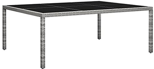 KTHLBRH (Blitzlie ferung) Garten-Esstisch | Gartentisch | Tischplatte aus Glas | Terassentisch | Rattan Tisch | Gartenmöbel | Außenterrassentisch | Garten-Esstisch Grau 200x150x74 cm Poly Rattan