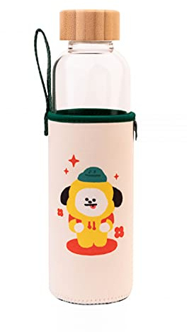 Grupo Erik Trinkflasche 500 ml Glas - GYM FlascheBT21 Chimmy Glasflasche 500 ml - Sportflasche Kinder - Wasserflasche Glas - BTS Fanartikel Offizieller BTS Merch