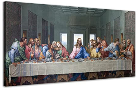 ZHONGYUTONG Das letzte Abendmahl Leinwand Bild mit Rahmen Leonardo da Vinci Berühmte Gemälde Reproduktion Klassische Jesus Kunstdruck für Küche Schlafzimmer Wohnzimmer (40x80cm)