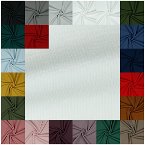 VmG-Store RIB Tessuto in jersey a coste, tinta unita, al metro, 21 colori a scelta, certificato Tex (100 x 145 cm, bianco 005)