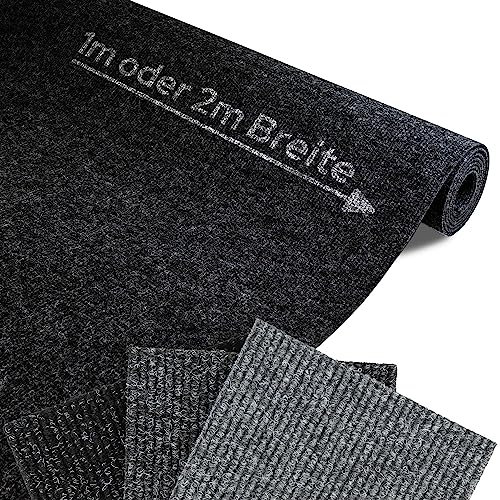 Nadelfilz Rips GLADIATOR 100x300 cm Schwarz – Robuster Rips Bodenbelag als Nadelfilz-Teppichboden | Meterware für Büro, Messe, Empfang & Verkaufsräume | Zuschneidbar & fleckenresistent