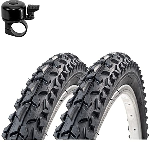 2 x Roverstone 26 Fahrradreifen Fahrradmantel schwarz 57-559 (26x2,125) inkl. Fahrradklingel