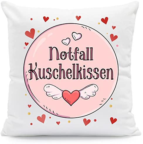 GRAVURZEILE Bedrucktes Kissen mit Spruch - Notfall Kuschelkissen - Herzliche Geschenke - Geschenk für Pärchen Paar Freund Freundin zu Geburtstag Valentinstsg - Geschenk für Sie & Ihn Größe mit Füllung