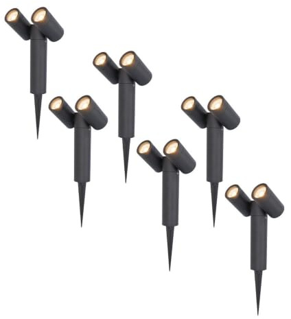 HOFTRONIC - 6er Pinero Doppel LED Gartenstrahler mit Erdspieß - GU10 317° Schwenkbar Dimmbar - 2700K Warmweiß Erdspießstrahler - Bodenstrahler für Bäume, Sträucher, Teich und Pflanzen