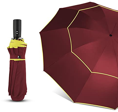 SUYGGCK Paraguas 120Cm totalmente automático doble grande paraguas lluvia mujeres plegable resistente al viento grande paraguas hombres familia viajes negocios paraguas rojo