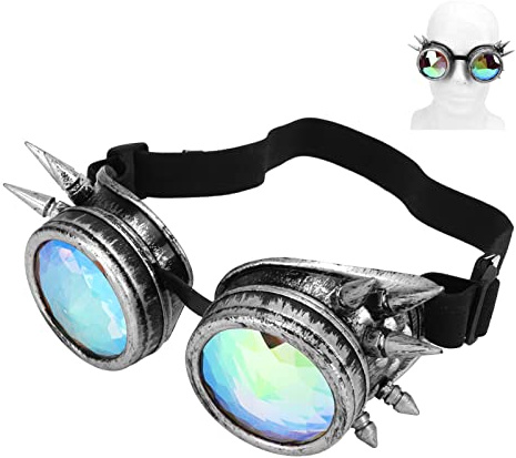 Bewinner Kaleidoskop-Brille, Steampunk-Brille mit Kaleidoskop-Linsen, Verstellbar Schnalle, Universelle Rainbow Rave Steampunk-Brille für Vintage, Dekoration, Party