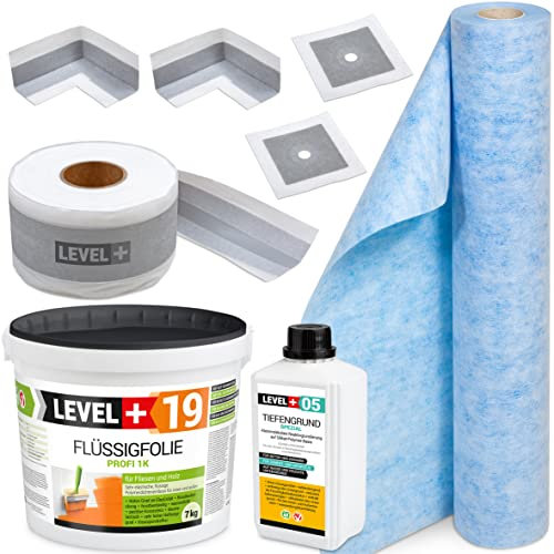 Dichtset Flüssigfolie 7Kg Auf Holz Fliesen, Dichtmatte, Innenecken, Wandmanschetten, Dichtband, Tiefengrund Abdichtungsset Dusche Bad Küche SET544