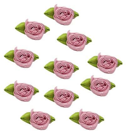 100 mini teste di fiori artificiali, fiocchi, rose con foglia, teste di fiori, per fai da te, decorazioni floreali, decorazioni per fai da te, per scrapbooking, decorazione per capelli, rosa antico