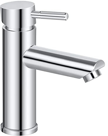 Minicoco Basin Tap, Basin Mixer Tap Bathroom Sink Mixer Tap Stainless Steel with UK Standard Hoses Single Lever Hot and Cold Water Sink Tap(Brushed)
