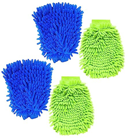 BNFGD 4Pcs Car Wash Mitt, for Washing, Double Sided Microfiber Mitts Glove Reusable Cleaning Gloves Super Absorbent Microfibre Cloth(Blue, Green)., 4PLVLSXICHEBU