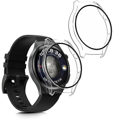 kwmobile fodral kompatibelt med Huawei Watch 4 fodral – 2 x härdat glas med plastram – transparent
