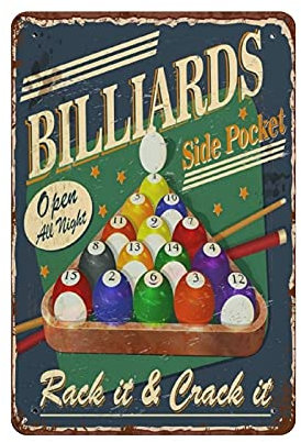 Metall-Blechschild, Motiv: Billard Open All Night Vintage, Blechposter, Metallschild, Wanddekoration, Landküche, Zuhause, Garage, Dekoration, 30,5 x 20,3 cm