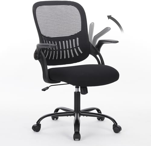 Sweetcrispy Bürostuhl Ergonomisch, Schreibtischstuhl mit Lendenwirbelstütze, Höhenverstellbarkeit Stuhl, Bürostühle mit Armlehne, Office Chair Geeignet für Büro und Schlafzimmer, Schwarz