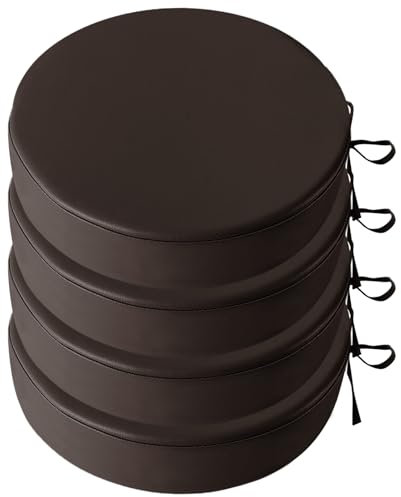 BESTORI Sitzkissen Outdoor 4er Set Wasserdicht Stuhlkissen aus PU Leder Dicke Stuhlauflage Bezug Abnehmbar für Haus und Garten Dunkelbraun, 45x45x5cm