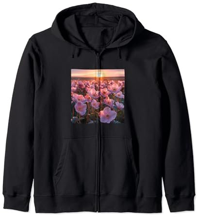 Superbe motif coucher de soleil sur le champ de fleurs d'hellébore Sweat à Capuche