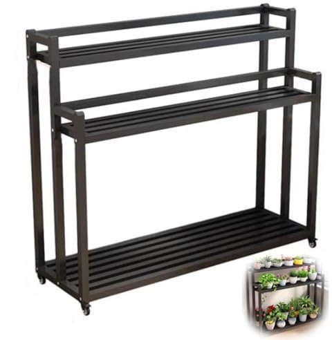 KADEUX 3 Stöckiges Metall Pflanzregal, Pflanztreppe Blumenetagere, Außen Innen Blumenbank Mit 3 Ablagen, Pflanzenleiter Blumentopf-Ständer Für Wohnzimmer Balkon Garten(47in(120cm))