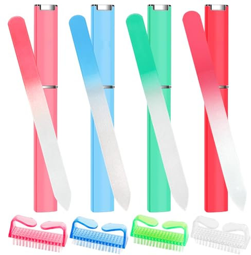 Limas de uñas de vidrio 180/320 con funda, paquete de 4 limas de uñas de cristal de cristal, lima de uñas de vidrio de doble cara, lima de cuidado de uñas, regalos para mujeres y niñas