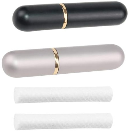 GXGM 2 Stück Inhalierstift, Riechstifte Für Ätherische Öle, Wick Inhalierstift, Ätherisches Öl Tuben Aromatherapie Flasche Nasal Inhalatoren Parfüm Rohr Mit 2 Baumwoll-Dochte (Schwarz/Silber)