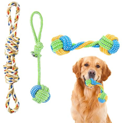 WideSmart 3 Pcs Dog Toys, Tough Dog Chew Toy,Dog Rope Toy,Dog Toys Indestructible,Sturdy Rope - All Breeds Indestructible for Chewing, Teeth, Tug of War