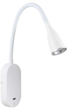 VoltShine Lámpara LED flexo de pared 5W blanca con USB, ideal para lectura y iluminación de espacios reducidos.