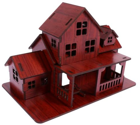 BESTonZON DIY Bausatz Holzhaus Miniatur Holzspielzeug Kreatives Puzzle Basteln Für Erwachsene Junge Mädchen Umweltfreundliches Holzmodell Als Dekoratives Wohnaccessoire in Rotbraun