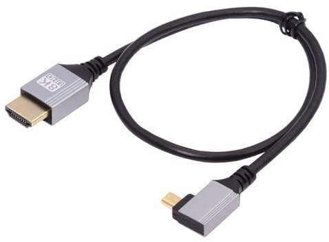 cablecc 8K 4K Ultra Thin Micro HDMI 2.1 HDTV Cable súper flexible Cable delgado tipo A a tipo D en ángulo izquierdo para cámara HDTV 50 cm