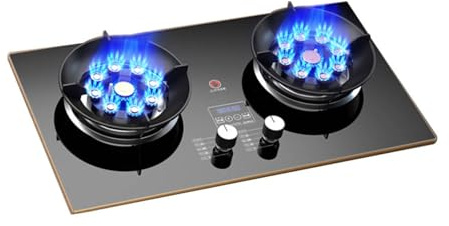 Placa De Gas, Estufa De Gas De 2 Quemadores, Fuego Feroz De 9 Cavidades NG/GLP, Cocina De Gas De 5,2 Kw Con Protección Contra Llamas, Escritorio E Integrada, Estufa For Acampar Al Aire Libre En Casa(L