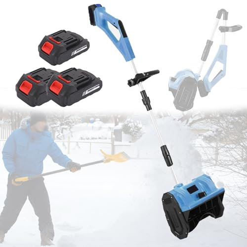 Kit de pala quitanieves inalámbrica, soplador de nieve eléctrico, barredora de nieve plegable con dirección ajustable y poste telescópico, camino de limpieza de 12,6 x 5,9 - Batería 3(Blue)