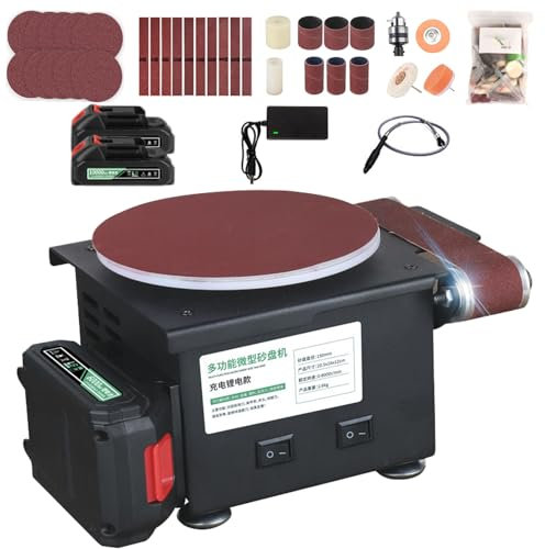 Mini lijadora de Banda de 21 V, lijadora de Banco con 2 baterías de Litio, diámetro de Disco de Arena de 150 mm y Velocidad de 8000 RPM, lijadora de Banda, lijadora de Banco, pulidora para Madera
