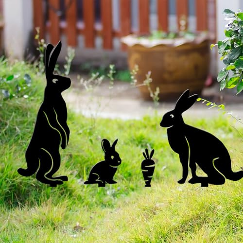 4 Stück Ostern Kaninchen Garten Dekoration Osterhasen Gartenstecker Osterdeko Osterhase Frühlings Deko Kaninchen-Form Gartendeko Osterstecker Osterhasen Figuren Draußen Deko Ostern (Black, One Size)