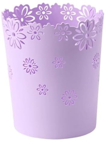 Yaoliucp Wastepaper Baskets Trash Can|Waste Paper Bin, 7.5 Inch Plastic Hollow Waste Paper Basket, Flower Lace Round Waste Bin for Bedroom, Bathroom, Kitchen, and Office M Purple
