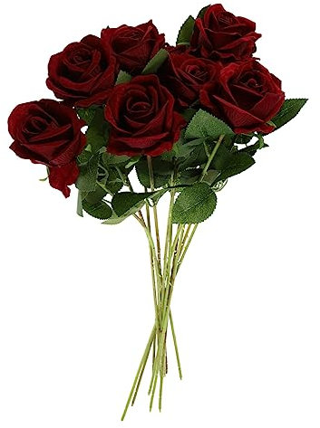 CHILDWEET 11stücke Teiliges Künstlicher Rosen Mit Stielen Deko-Rosen Für Hochzeiten Und Zuhause Langlebig Und Für -Arrangements Weinrot