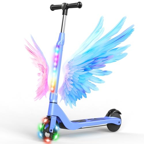 SISIGAD Trottinette Electrique Enfant 6-8-10 Ans Electric Scooter Enfant 5.3 Pouces avec Lumière LED Colorée & 3 Hauteurs Ajustables, Scooter Électrique Enfant Charge Max 70 Kg, Vitesse Max 10 Km/h