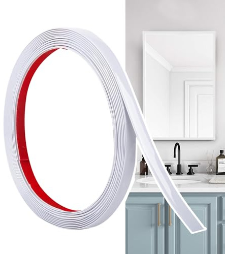 Hengrongshen Moulure Décorative Autoadhésive Blanc Mat (6M x 1cm) Peler et Coller, Bandes Murales en PVC Flexibles, idéales pour Mur, Miroir, Plafond, Sol, Armoire, Carrelage, Bords, Moulures DIY