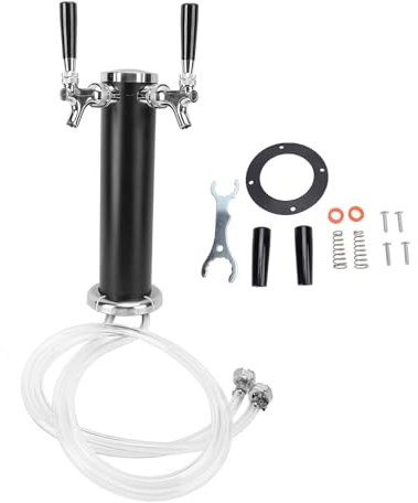 Torre de Cerveza de Doble Grifo, Kit de dispensador de kegerator de Acero Inoxidable Kit de Cervezas de Cerveza de Giro Doble para Bares de casa Pubs y Fiestas (12.2 x 4.3) (Black)