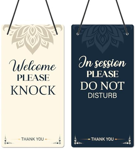 Eiapadeor Do Not Disturb Sign, Welcome Please Knock Door PVC Hanger Sign | Double Sided Reversible Privacy Hanging Sign, for Office, Therapy, Dorm, Clinic, Online Class & Meeting Sessions