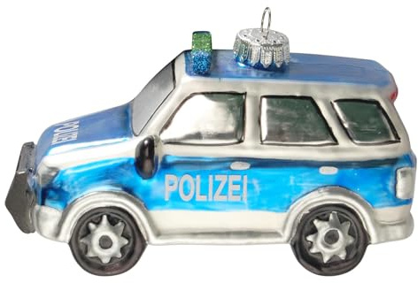 Krebs Glas Lauscha - Weihnachtsdekoration/Christbaumschmuck aus Glas - Weihnachtsbaumanhänger - Motiv: Polizei-Auto SUV - Größe: ca. 12 cm